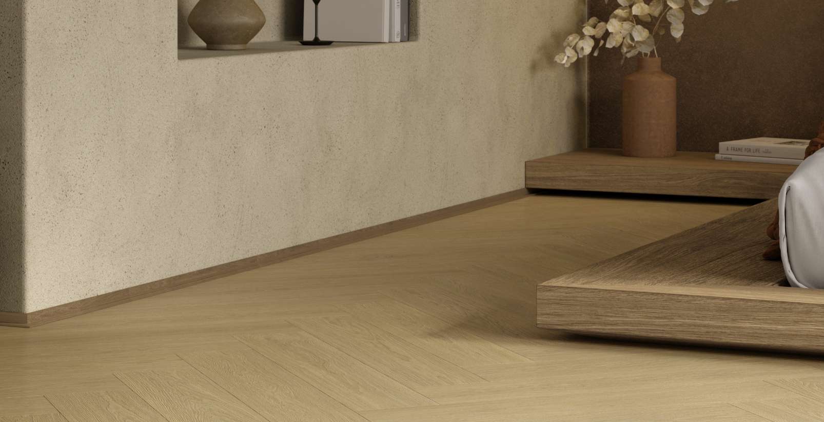 Cream Darcy Oak, DY, 8 mm, Herringbone - Room Scene