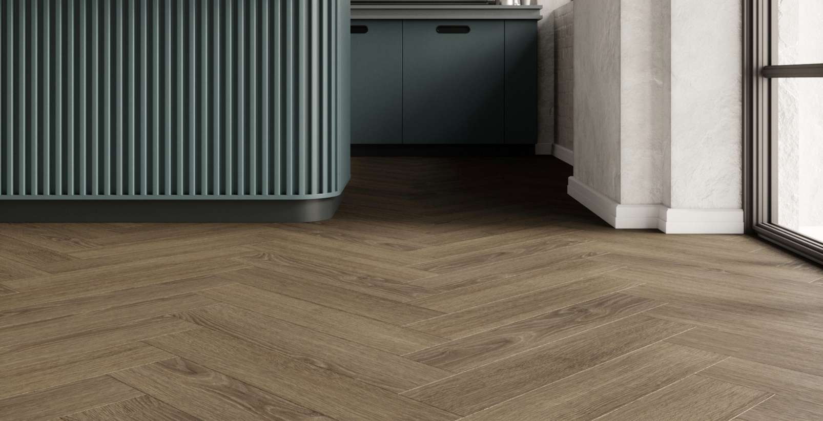 Tobacco Montanara Oak, MR, 6 mm, Herringbone - Room Scene
