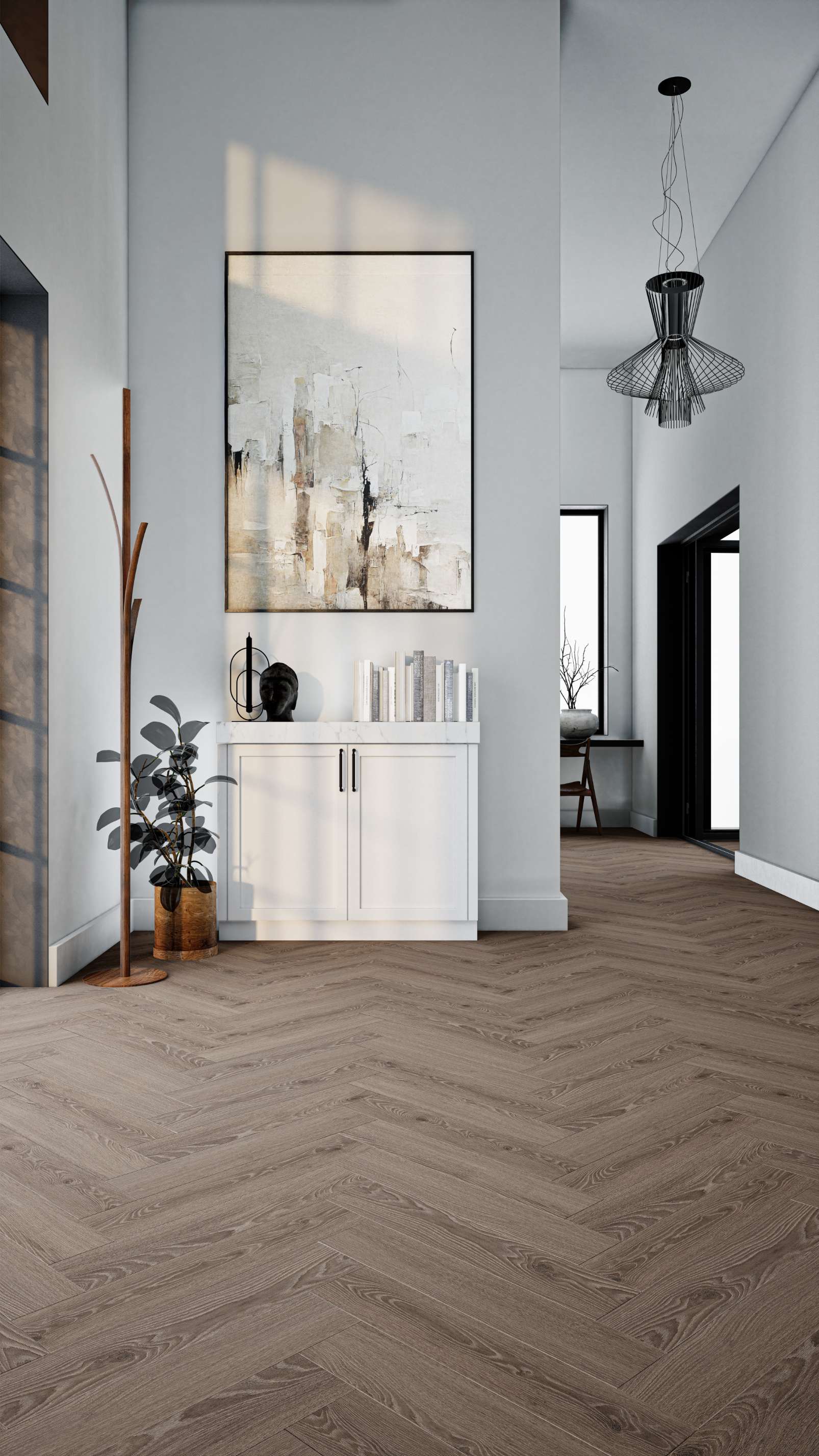 Steel Montanara Oak, MR, 6 mm, Herringbone - Room Scene
