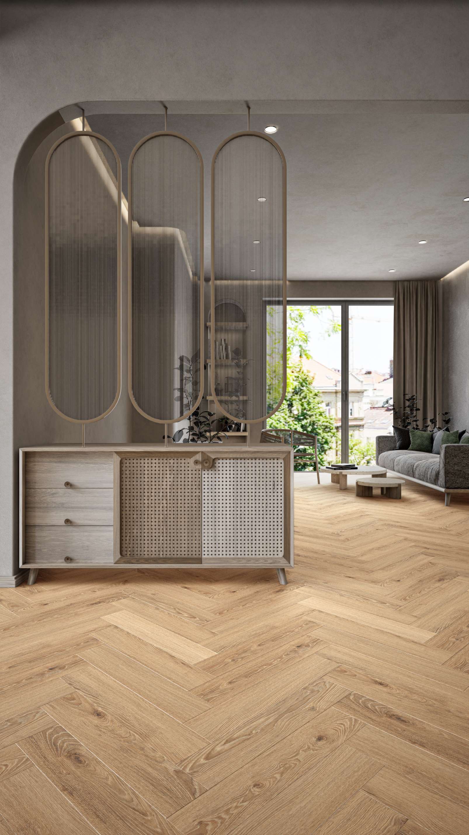 Honey Montanara Oak, MR, 6 mm, Herringbone - Room Scene