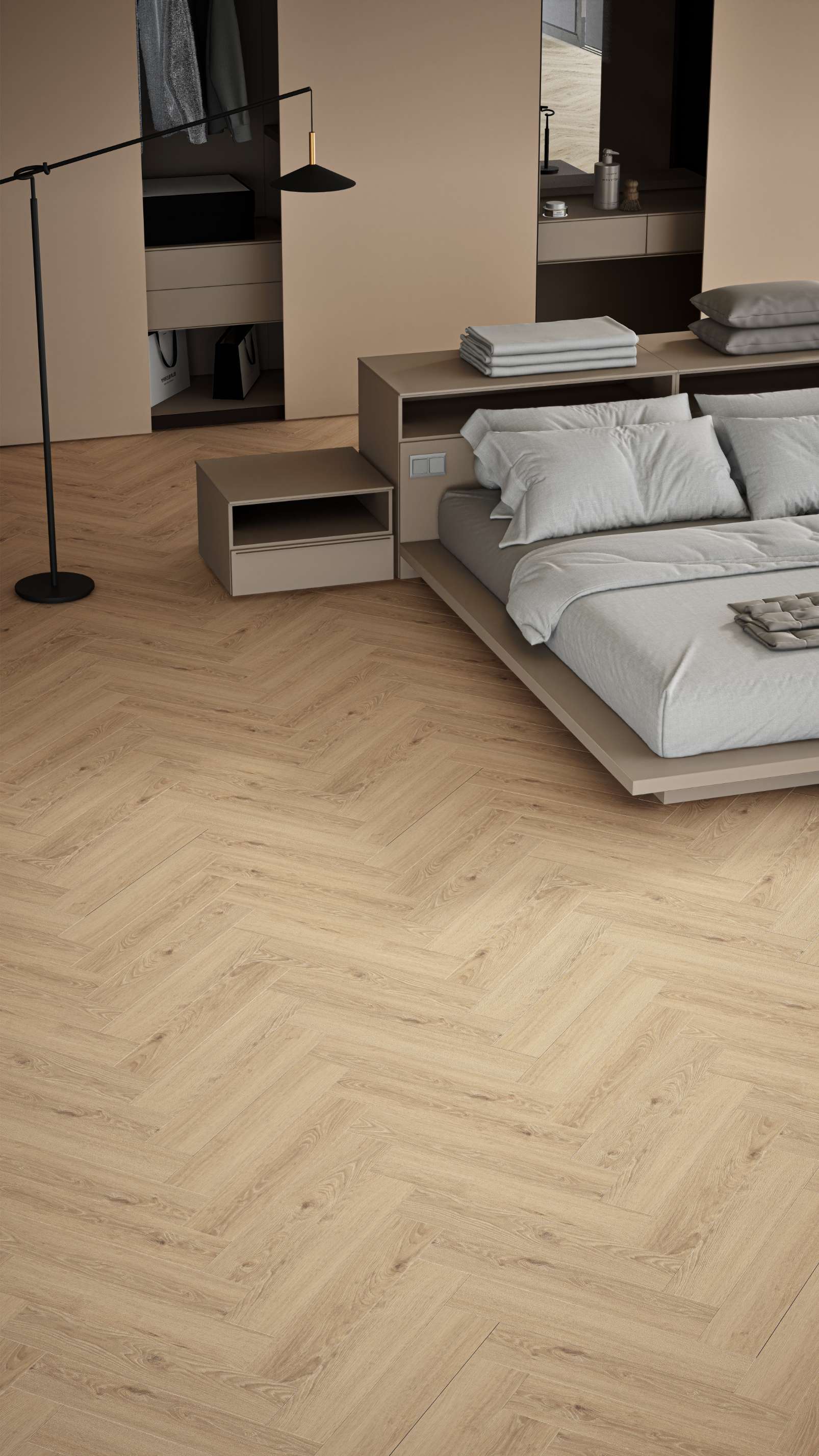 Natural Montanara Oak, MR, 6 mm, Herringbone - Room Scene