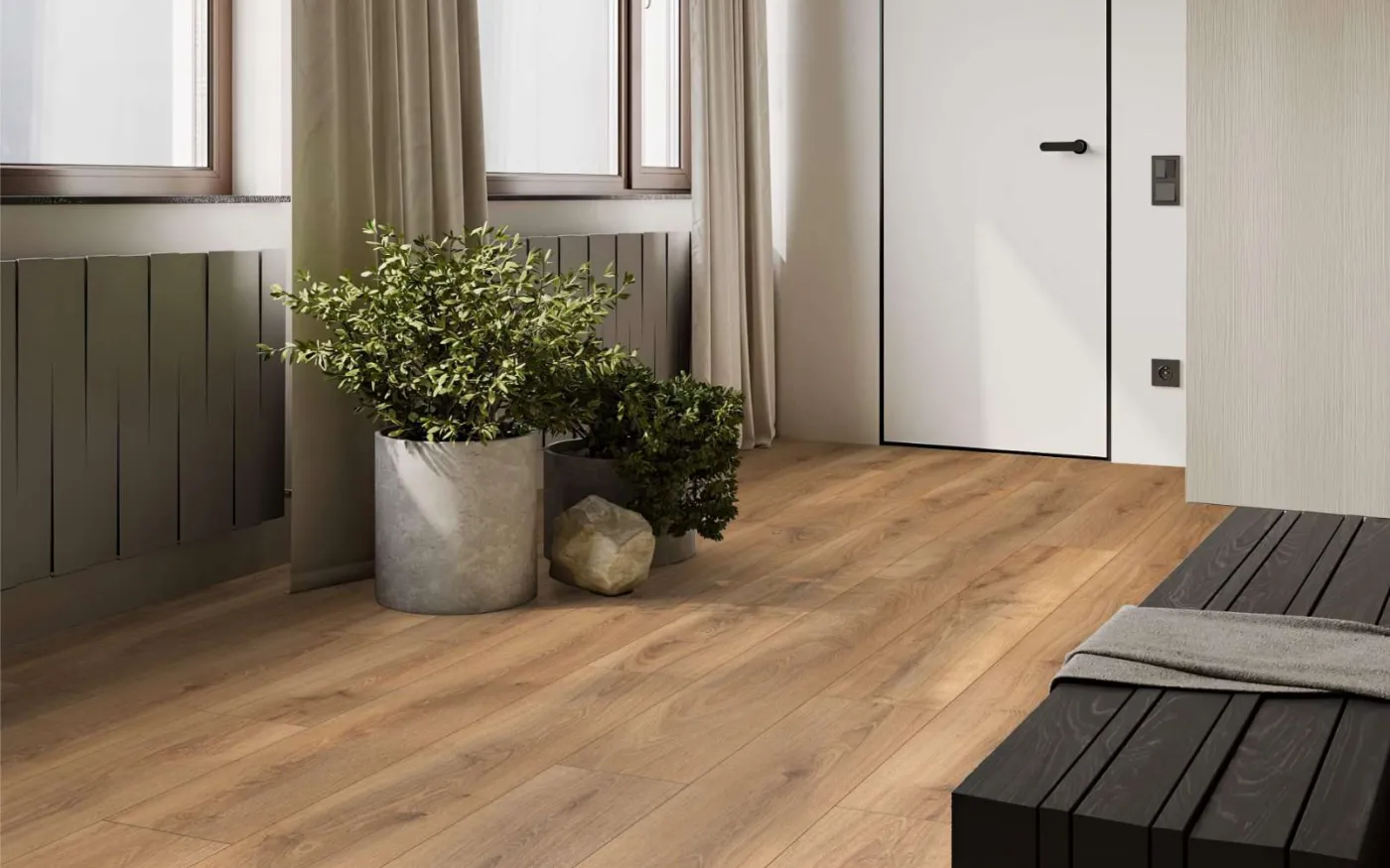 Tan Parioli Oak, MW, 8 mm, Standard Plank - Room Scene