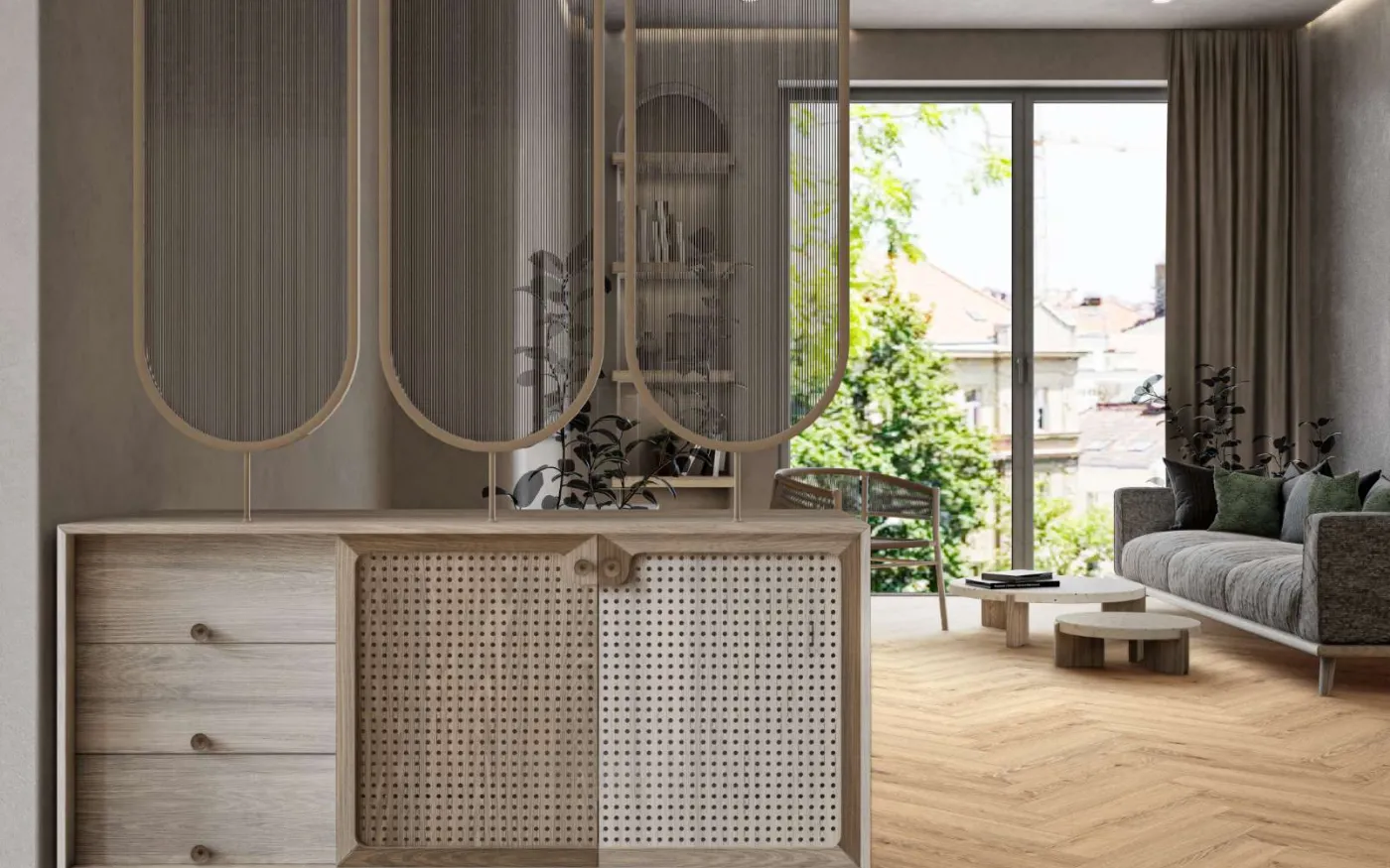 Honey Montanara Oak, MR, 6 mm, Herringbone - Room Scene