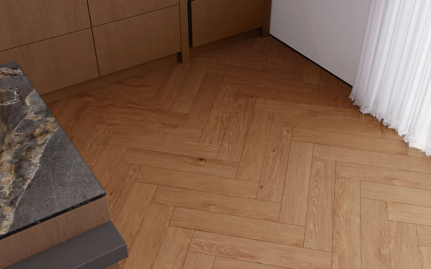 Smoked Montanara Oak, MR, 8 mm, Herringbone - Room Scene